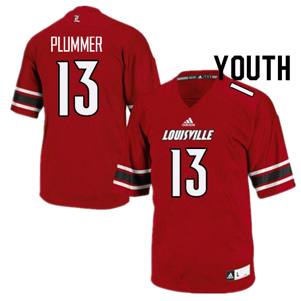 Youth #13 Jack Plummer Louisville Cardinals College Football Jerseys Stitched Sale-Red